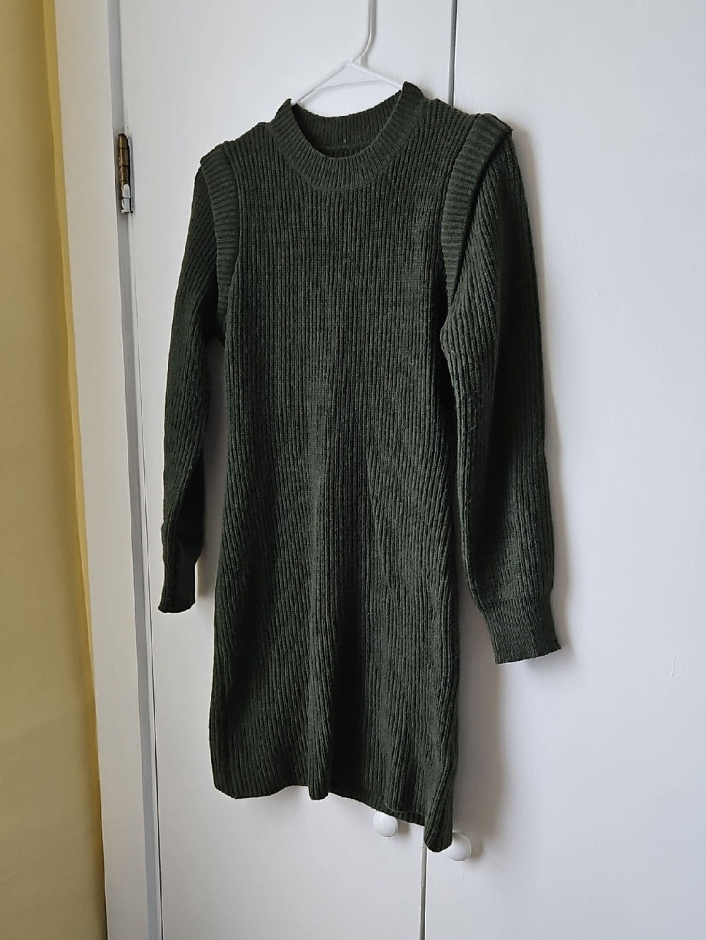 Ribbed Knit Sweater Dress - Dark Olive Green
